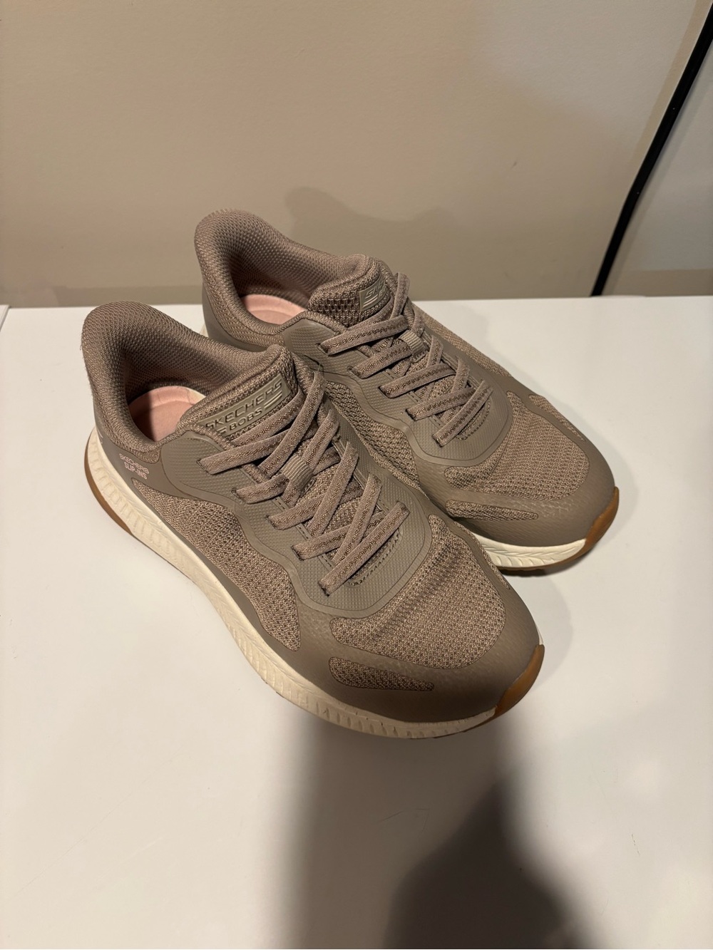 Skechers Women's Taupe Knit Lace-Up Athletic Sneakers
